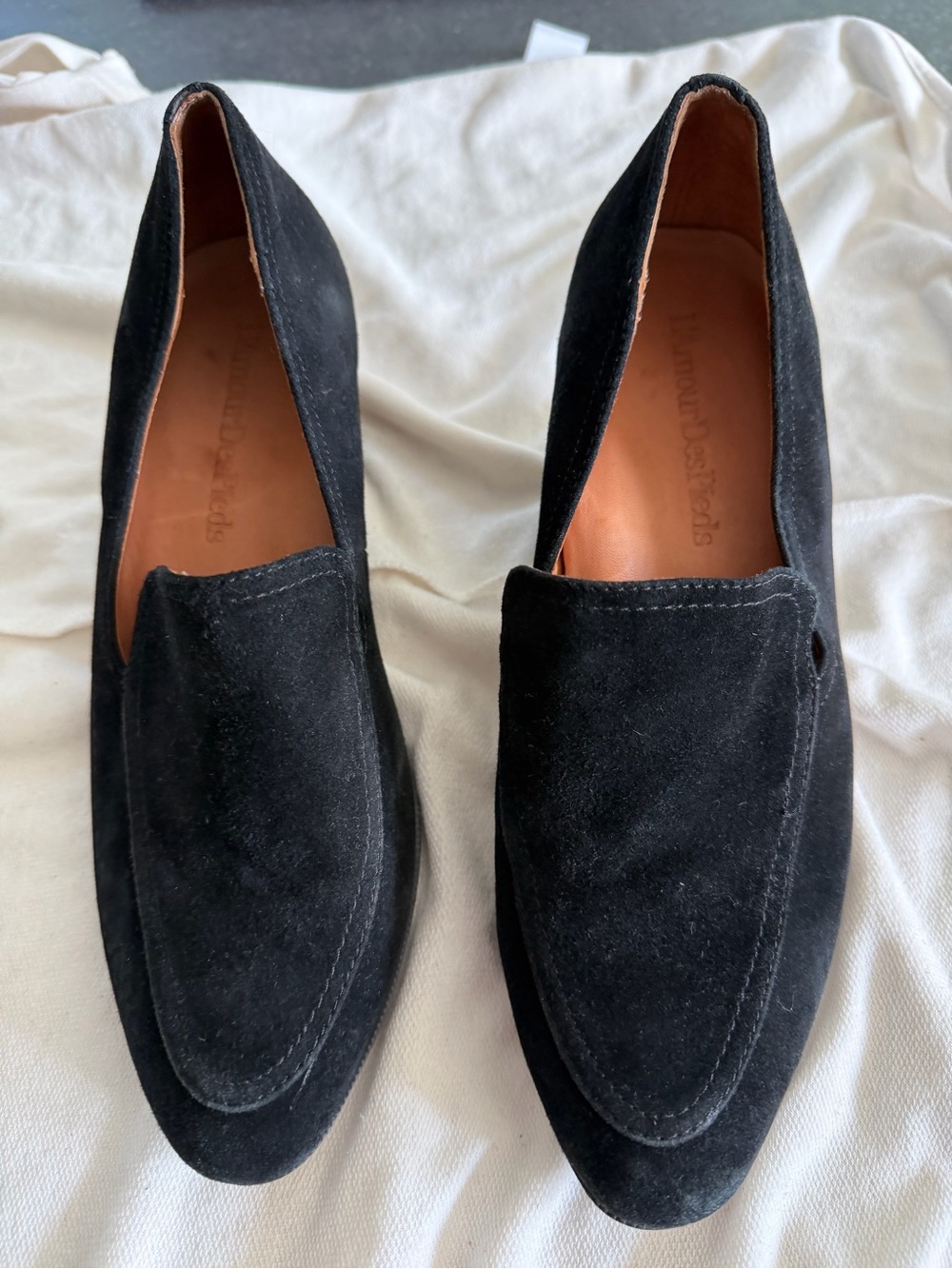 L’Amour Des Pieds Black Suede Loafers Women’s 8.5 M Leather Block Heel